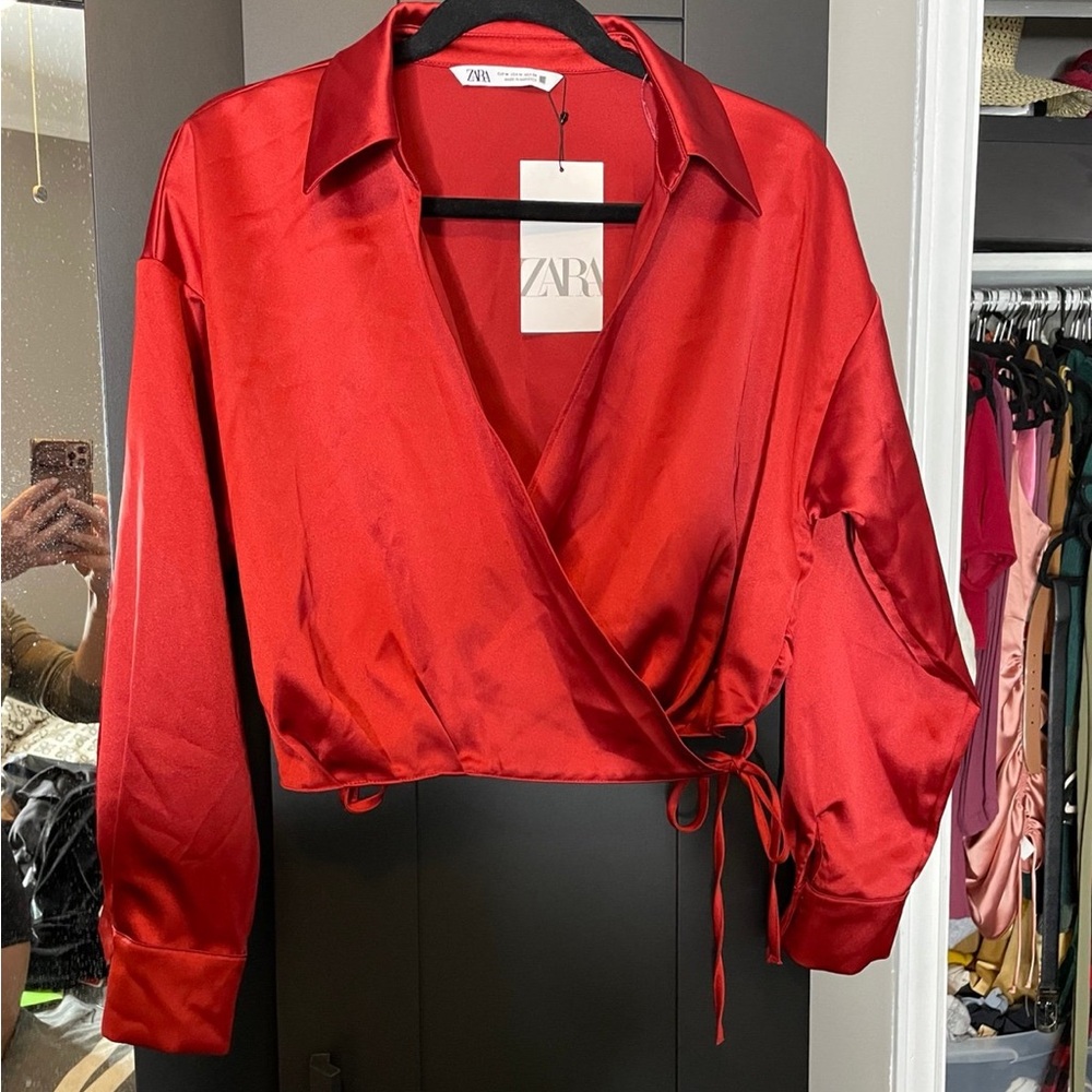 Zara satin cropped wrapped top